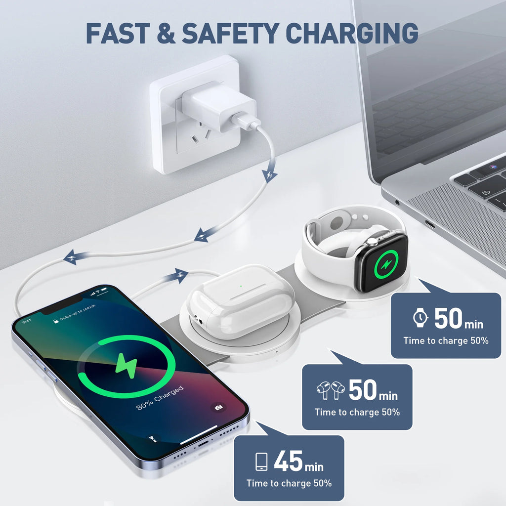 Ultimate 3-in-1 Wireless Charging Station for iPhone, AirPods, and Apple Watch - 15W Fast Charger for iPhone 16/15/14/13/12 Pro Max, Compatible with AirPods 3/2/Pro and iWatch 9/8/7/6/SE/5/4