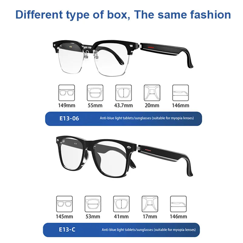 E13 Smart Glasses UV Protection Anti-Blue Light , Bluetooth Glasses Compatible for Men & Women , Black Multifunctional Wireless Sunglass , Wearable Digital Electronic Gadgets Fathersdaygift