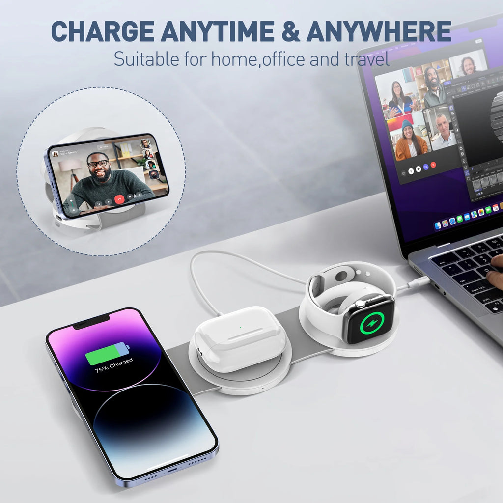 Ultimate 3-in-1 Wireless Charging Station for iPhone, AirPods, and Apple Watch - 15W Fast Charger for iPhone 16/15/14/13/12 Pro Max, Compatible with AirPods 3/2/Pro and iWatch 9/8/7/6/SE/5/4
